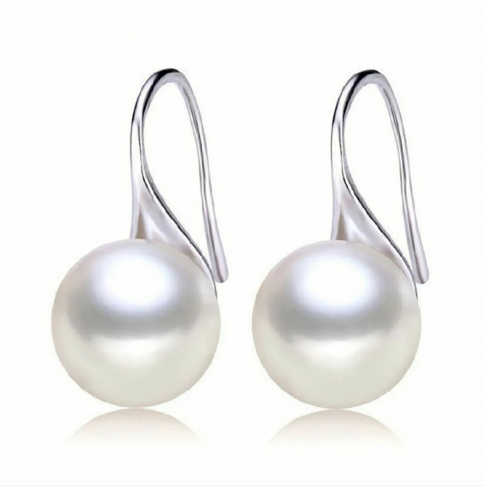 White Pearl Silver or Gold Elegant Luxury Sophisticated Dangly Hook Earrings